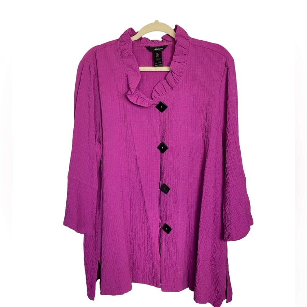 Ali Miles fuchsia button down blouse XL lagenlook